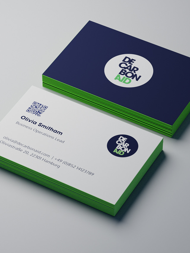 Decarbonaid colour system — navy, electric green, and grey inspired by Earth seen from space